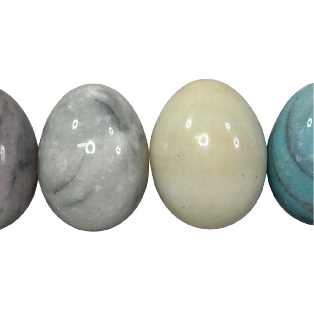 Natural Polished Gemstone Egg Collection Set of 6 Malachite Marbled Stone Decor - Picture 3 of 7